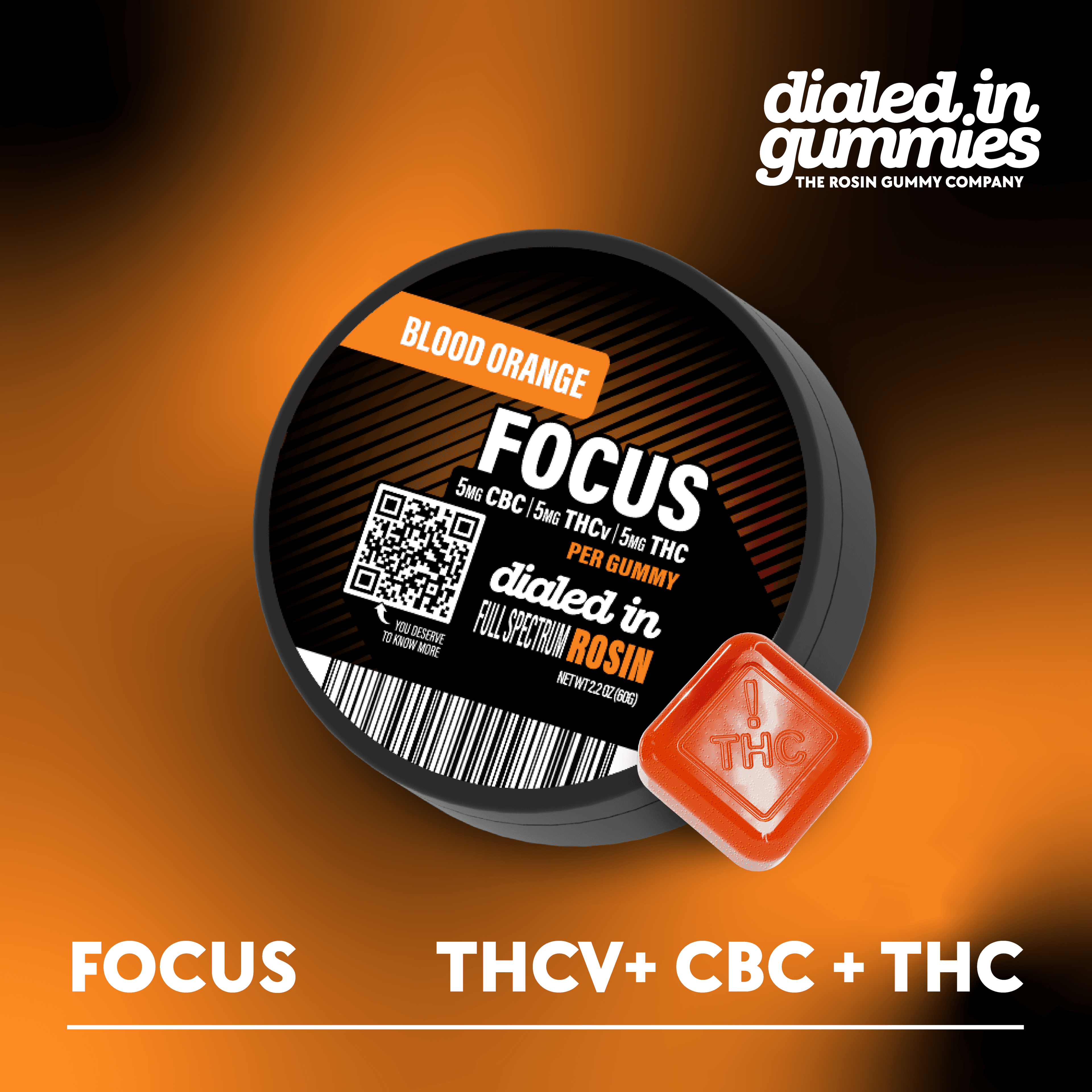 100mg - Blood Orange Focus 1:1:1 - Rosin Gummies (10pk)