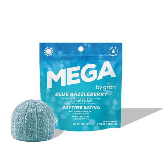 Gron | Blue Razzleberry Mega Pearl | Gummies | 1:1 THC:CBG | 100mg