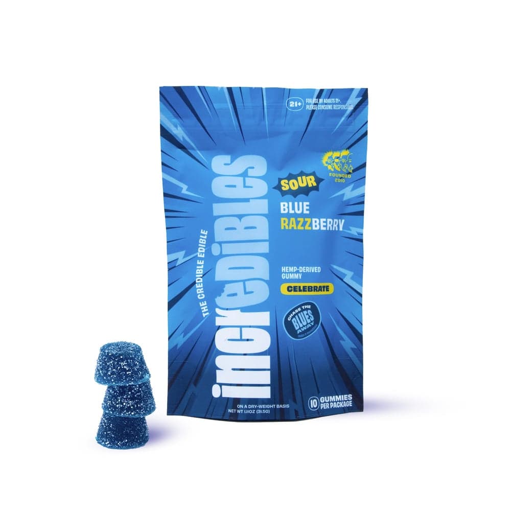 Incredibles - Hemp Derived - Sour Blue Raspberry 10mg THC 10mg CBG Gummies 10pk